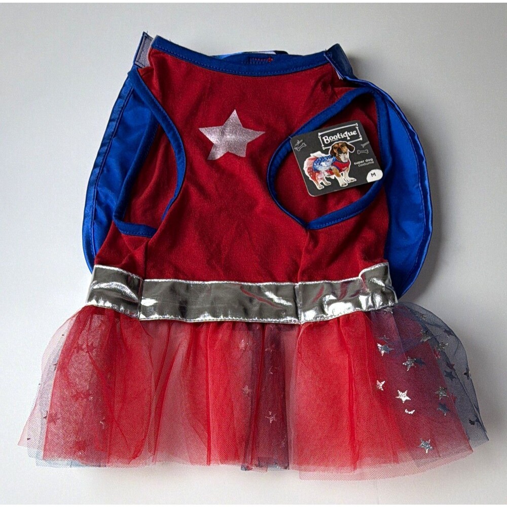 Bootique Super Dog Superhero Girl Dog Costume Dress Tutu, Red/Blue/Silver M